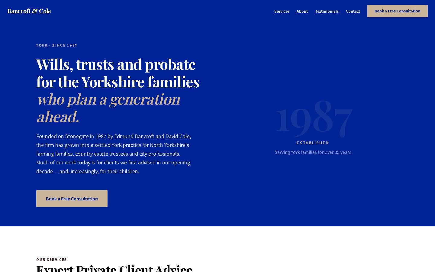 Redesigned estate planning website — warm Heritage design